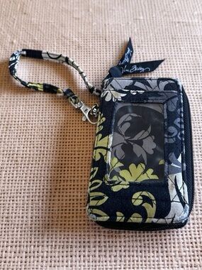 Vera Bradley Baroque All In One Wristlet ID Wallet yellow black quilted floral